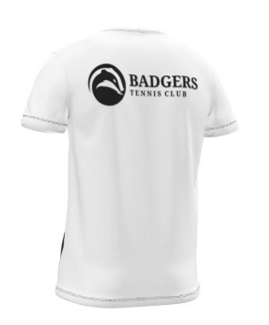 White T-Shirt with Black Badgers Logo — £24 back